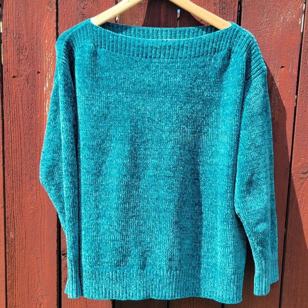Tommy Bahama Womens Teal Blue Chenille Boat Neck Sweater SW420784 Large - Picture 4 of 6